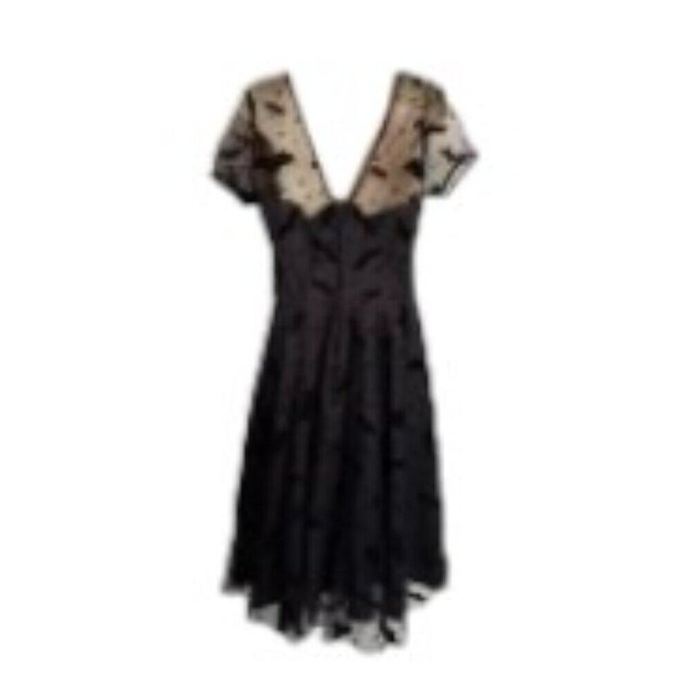 Unique Vintage X Magnolia Place Bat Flock Print Faux Wrap Black Dress Sz M # View 3